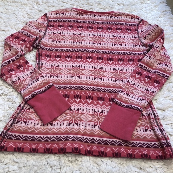 Eddie Bauer Fair Isle waffle knit long sleeve pink top size M - Picture 3 of 4